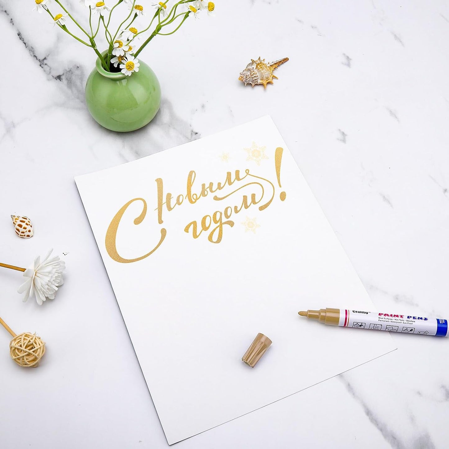 Gold Paint Markers, 5 Pack Oil-Based Waterproof Quick Dry Permanent Paint Pen Set for Rocks Painting, Wood, Fabric, Plastic, Canvas, Glass, Mugs, Metal, Tire, Stone, DIY Craft, Copper