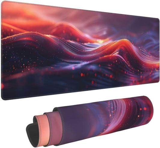 Gaming Mouse Pad, Large Non-Slip Rubber Base Mousepad, Keyboard Mouse Mat, Desk Pad with Stitched Edges, 31.5x11.8inch, Red Ripples