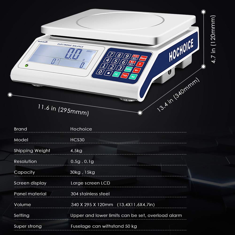 Digital Counting Scales Grams Industrial Scale 33lbs×0.0011lb-15kg x 0.5g High-Precision Electronic Gram Scale with RS232 Port for Connecting Computer or Printer