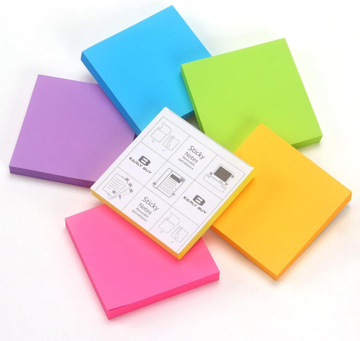 Early Buy Sticky Notes 6 Bright Color 6 Pads Self-Stick Notes 3 in x 3 in, 100 Sheets/Pad
