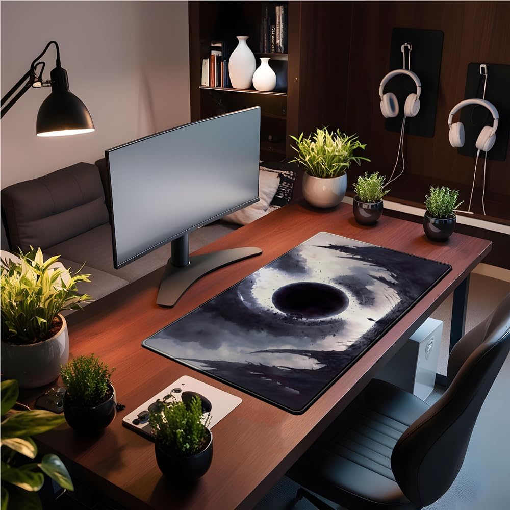 Black Moon Mousepad Gaming MTG Playmat Desk Mat Original Aesthetics Mouse Pad Large Gaming Mouse Pads Desk Pad XXL Keyboard Mat Full Desktop Mat Desk Cover Pad for Work Office Game (31.5x15.7 in)