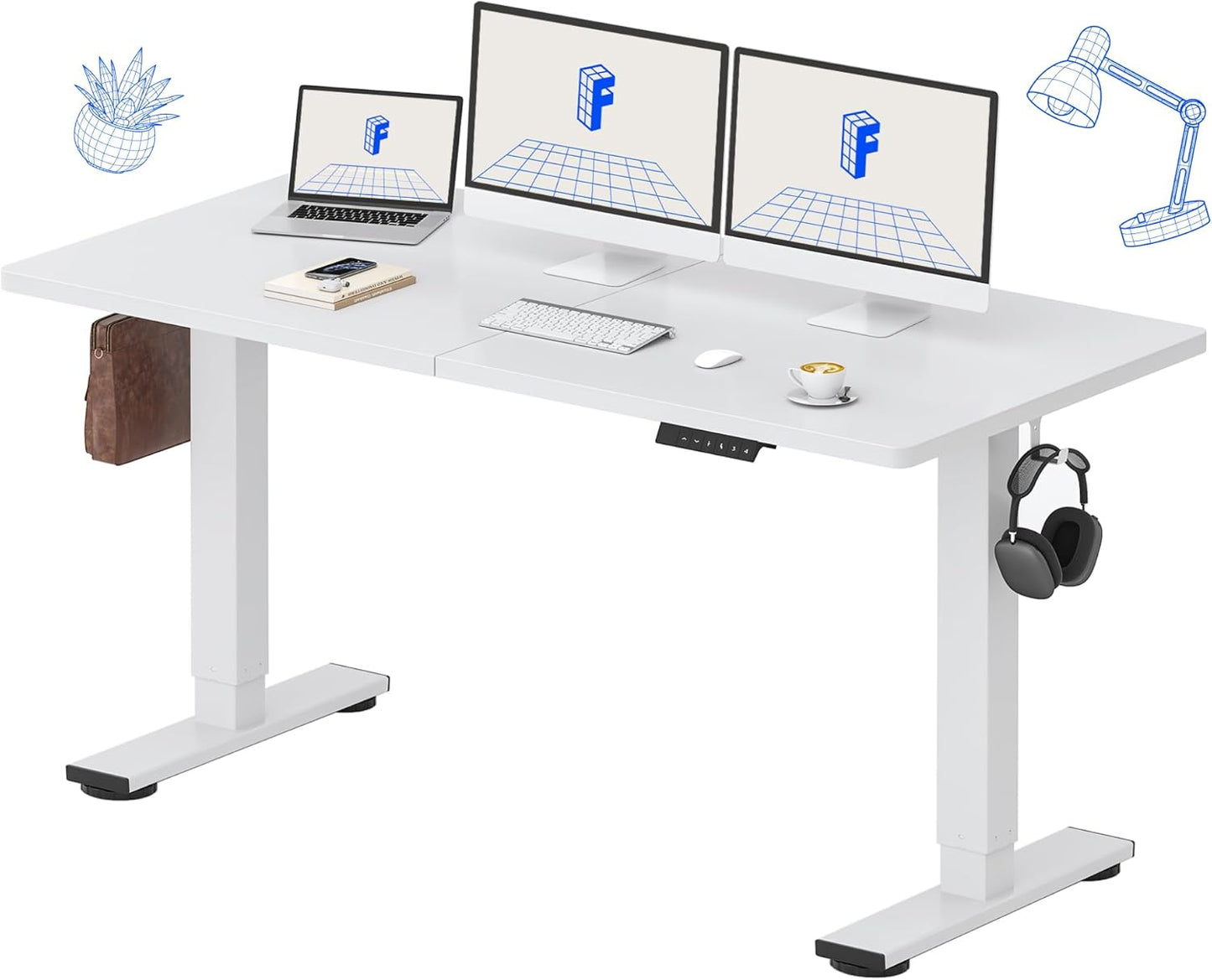 FLEXISPOT Standing Desk 63 x 24 Inch Adjustable Height Desk Home Office Computer Workstation Sit Stand Desk, White Top + White Frame