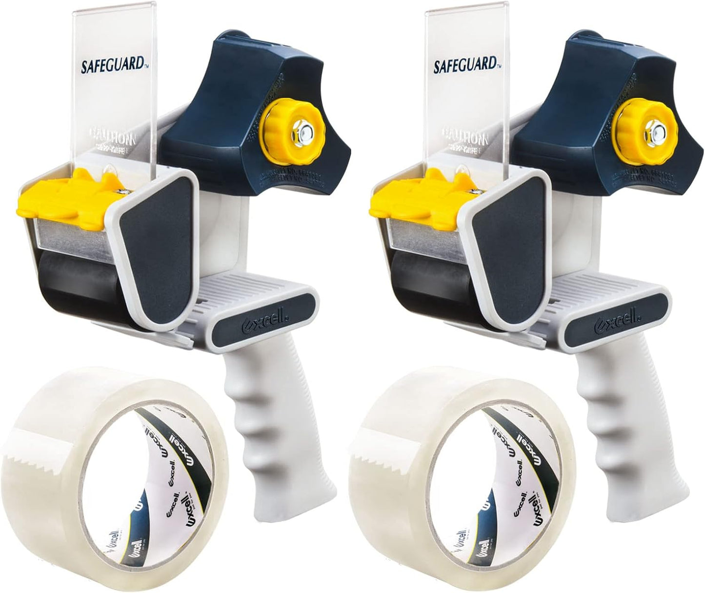 Excell EC-206 Safeguard Packing Tape Dispenser (2" Wide): Retractable Blade Cover for Safety, Push Flap for Smooth Cutting, and one-Hand use. Ideal for Shipping and Carton Sealing.(2Pack)