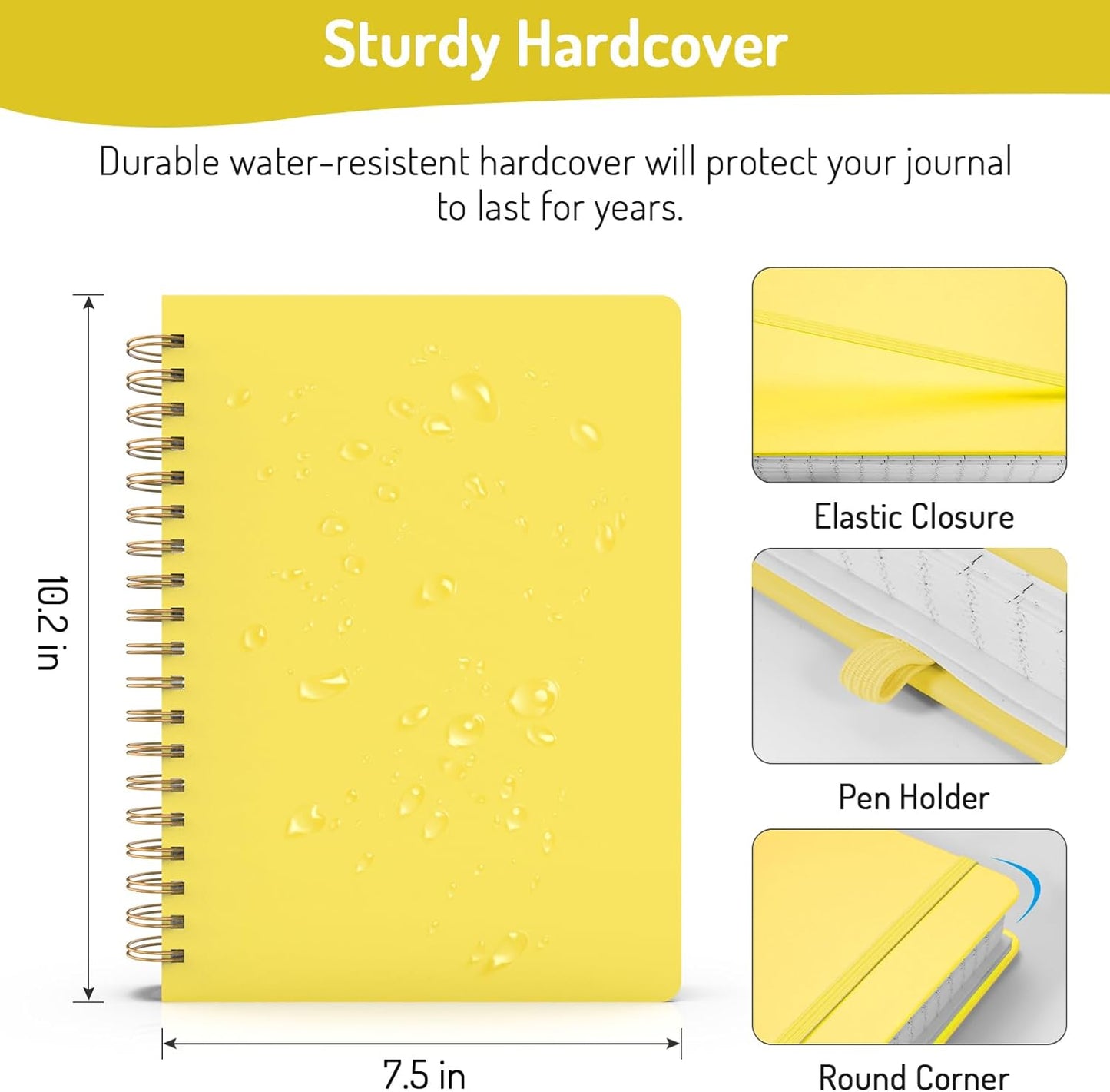 Forvencer Lined Spiral Journal Notebook with 300 Numbered Pages, B5 College Ruled Thick Journals for Writing with 100GSM Paper, Hardcover Notebooks with Contents for Work, School, Women, Men, Yellow
