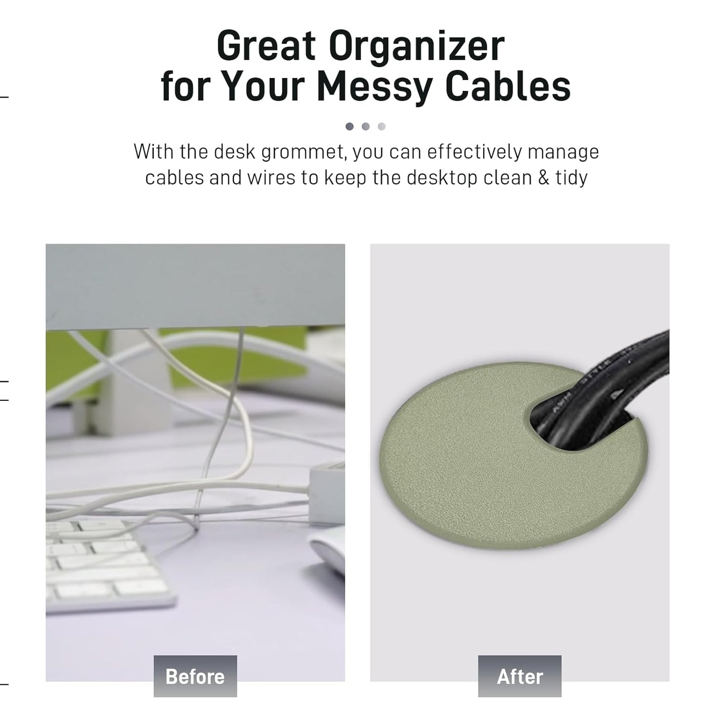 Desk Grommet 2 Inch 2 Pack Sturdy ABS Plastic Desk Hole Cover for Cables Detachable Desk Hole Grommet for Organizing Home & Office Table Cables - Grey