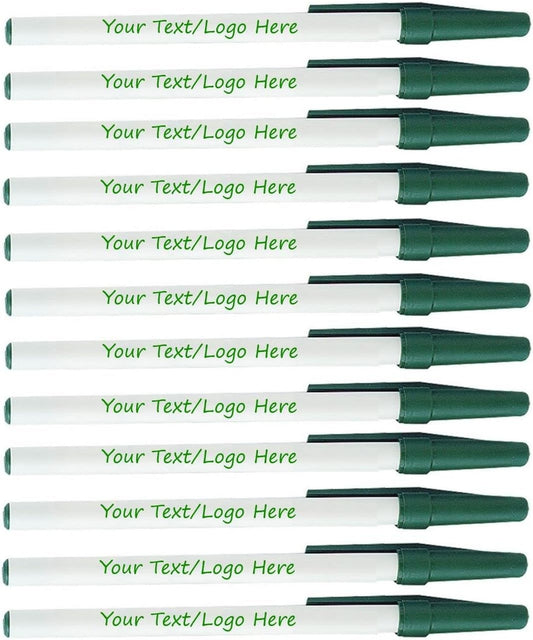 Personalized Stick Pens With your Custom Logo or Text-500 Pack Bulk-for Businesses, Parties, and Events, Custom Printed Slim Ballpoint Pens with Cap, Forest Green, Black Ink