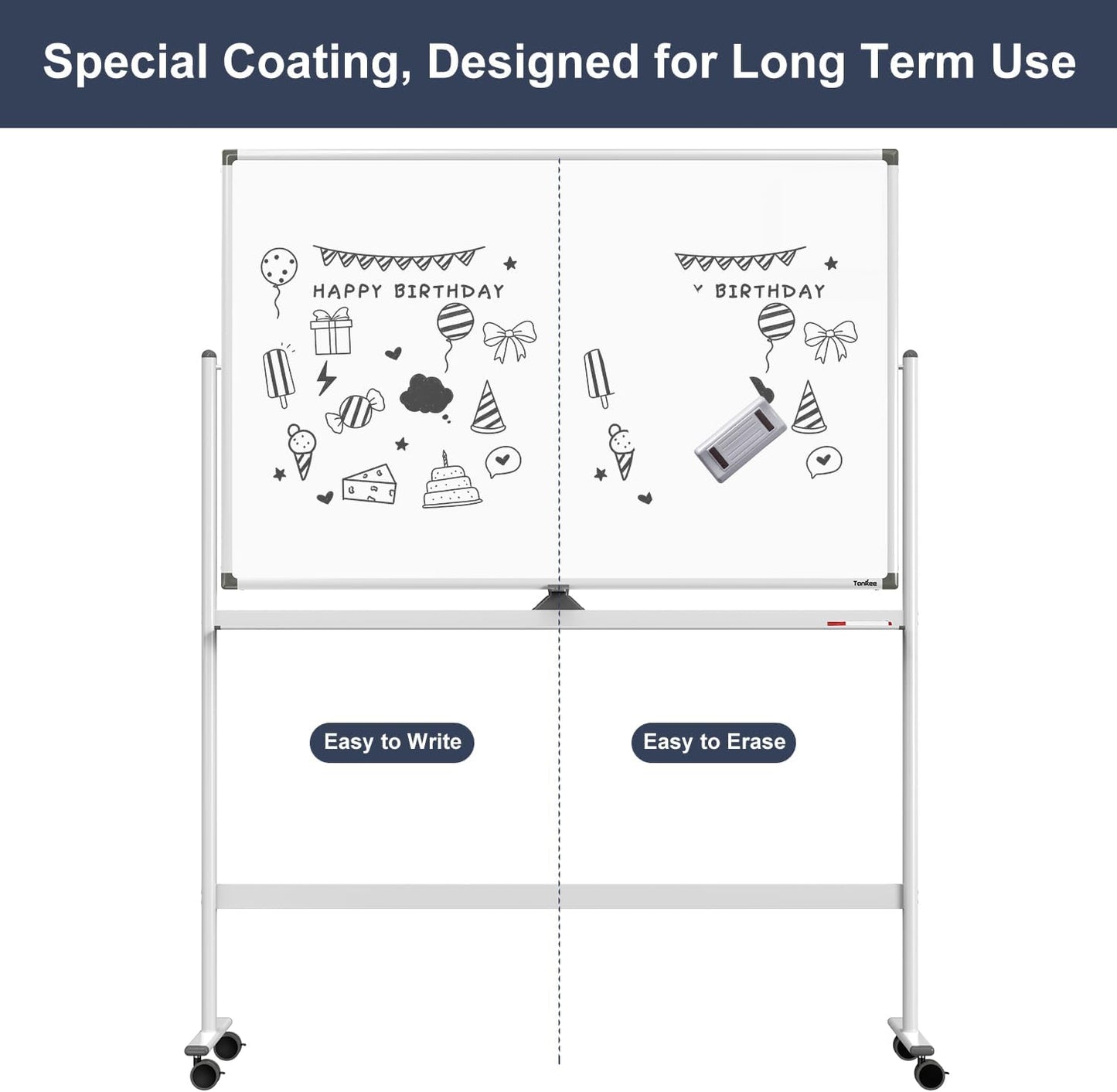 Dry Erase Whiteboard Easel on Wheels - TANKEE 48" x 32" Large Double Sided Mobile Whiteboard, Reversible Magnetic Rolling White Board for Home Office Classroom, Flip Chart Holders and Paper Pad