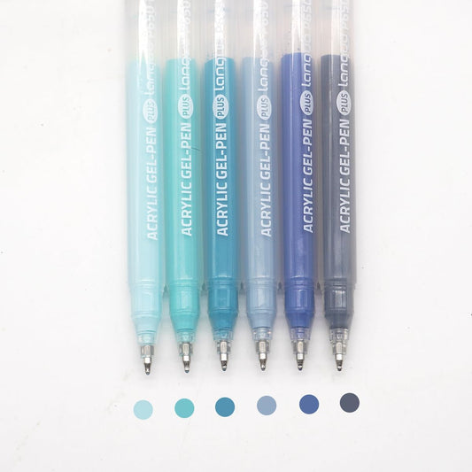 Acrylic Gel Pens for Coloring Books, Quick Dry 6 Pcs 1.0mm Fine Point Gel Marker Pen for Drawing, Journaling Art, School Supplies, Nordic Blue