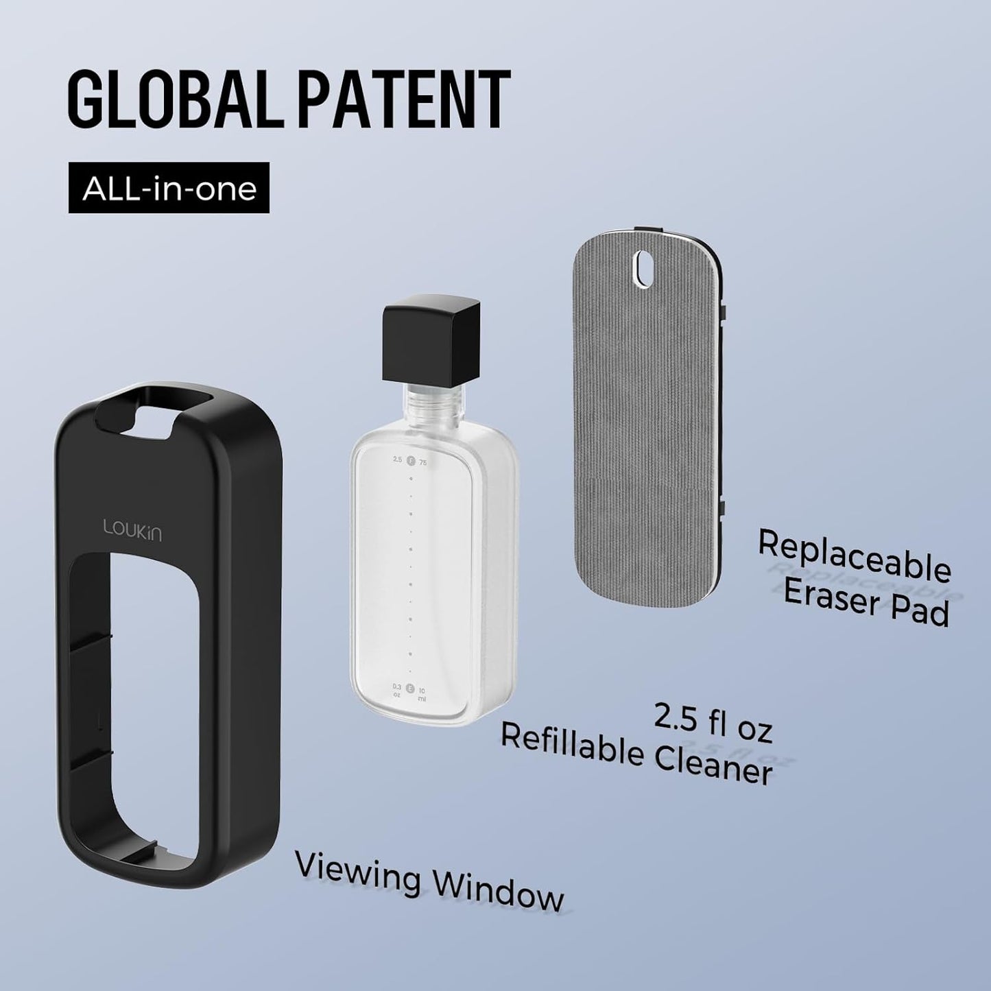 loukin Inventive All-in-One Dry Erase Eraser, Novel Replaceable Whiteboard Eraser with Built-in Cleaner, Unique Glass Board Erasers, Includes 2 Refill Pads, 1 Magnetic Holder, 2 Markers