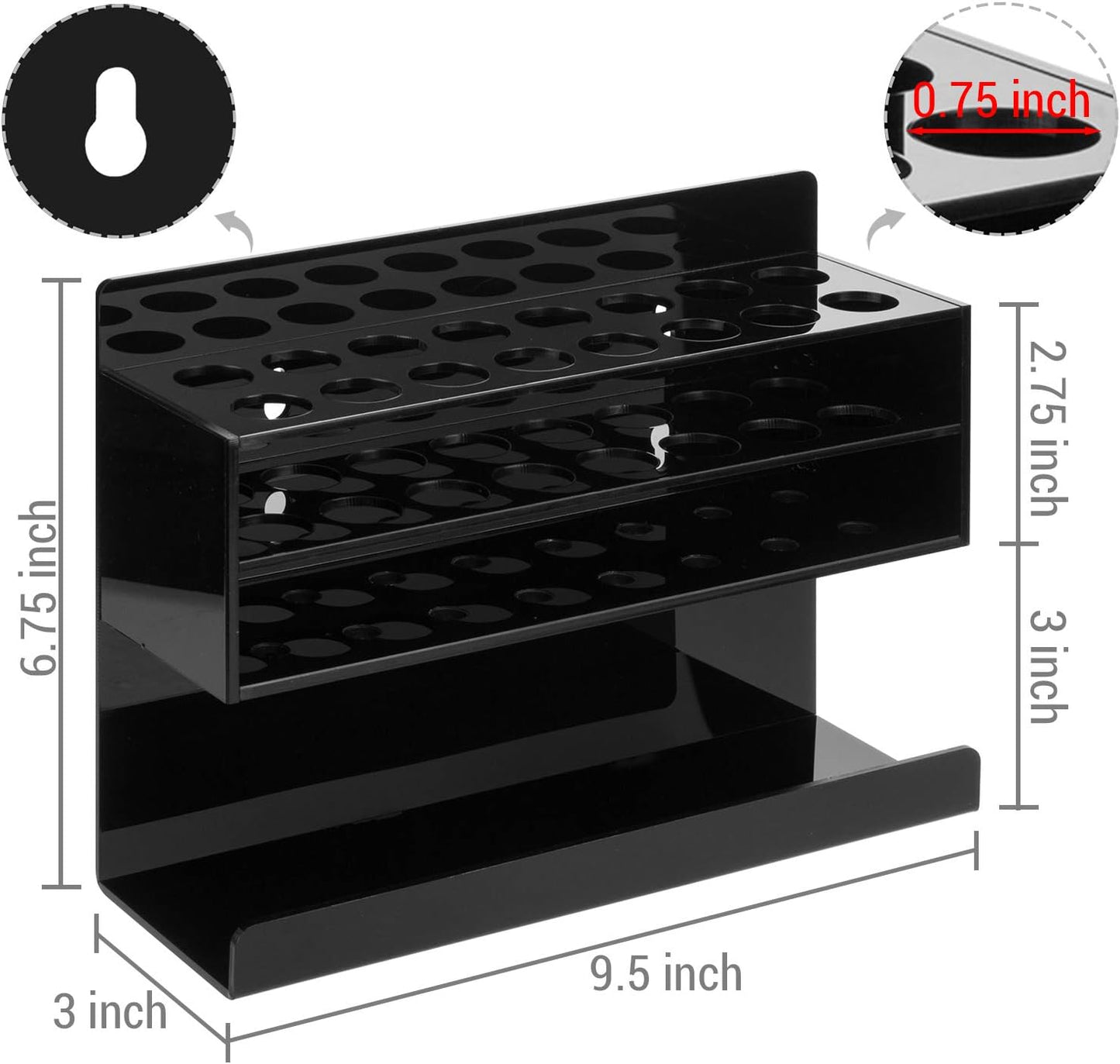MyGift Wall Mounted Premium Black Acrylic Dry Erase Marker Holder with 16 Slots for Marker Pens and Eraser Storage Tray Whiteboard Accessories Rack for Home Office School Dorm