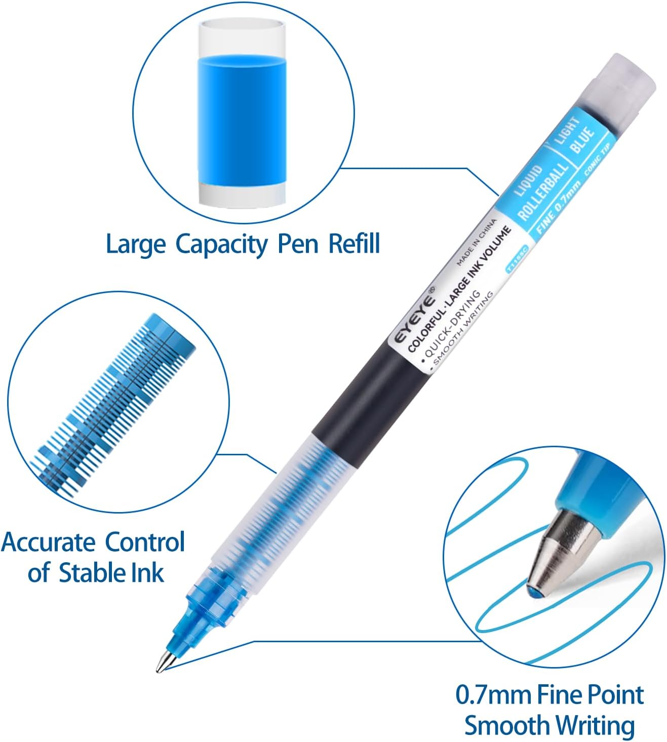 EYEYE 8 Assorted Colors 1.0mm Rollerball Pens, Multicolor Bold Point Pen Quick Dry, Liquid Ink Pen Fine Point Smooth Writing Pens for Journaling, Note Taking, Office, School, Doodling & Gifts