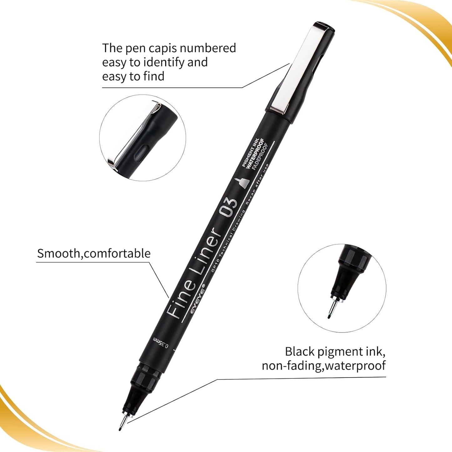 EYEYE Micro Pens, Black Drawing Art Pen,0.25/0.35/0.45/0.5/1.0/2.0mm Archival Pens Waterproof Ink Set Artist Supplies Archival Inking Markers Sketch Outline Pen
