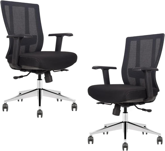 Ergonomic Conference Room Chair Mesh Back with Seat Slide - Adjustable Lumbar Support Computer Desk Chair with Height Adjustable Arms - 5-Star Polished Aluminum Base (Pack of 2)