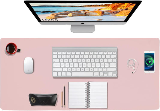 Desk Mat Wireless Charging Mouse Pad Large 32x16 Journey Desk Pad Mat with Wireless Charger Waterproof Pink Leather Computer Mat with Phone Charger Mousepad Non-Slip for Keyboard and Mouse