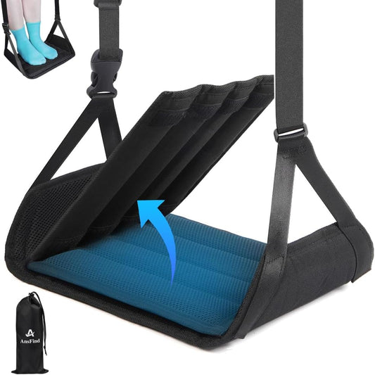 Foot Hammock for Plane Travel, Upgraded Wide Airplane Foot Hammock with Detachable Hardboard, Portable Footrest for Air Travel Essentials Long Flight, Adjustable Foot Rest Leg Hammock for Flying