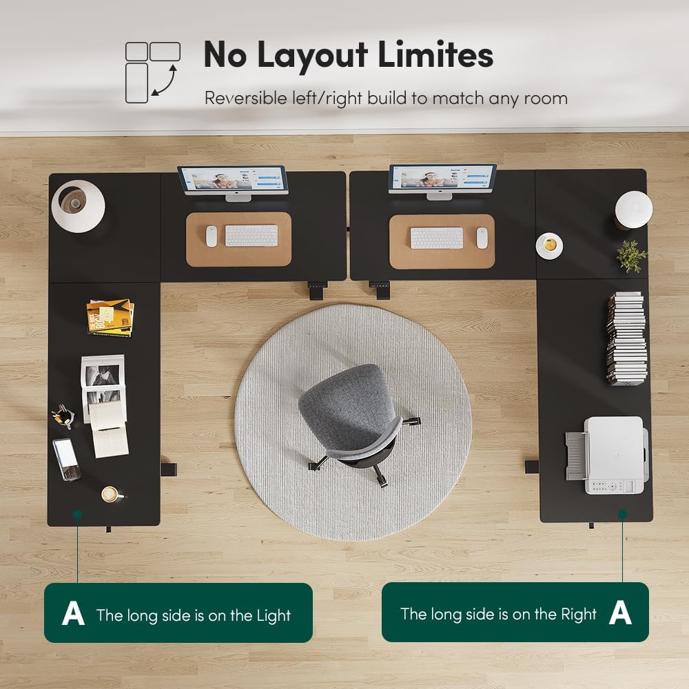 FEZIBO 75x63 L Shaped Standing Desk, Electric Height Adjustable L Shaped Desk, Suitable for Home Office, Black