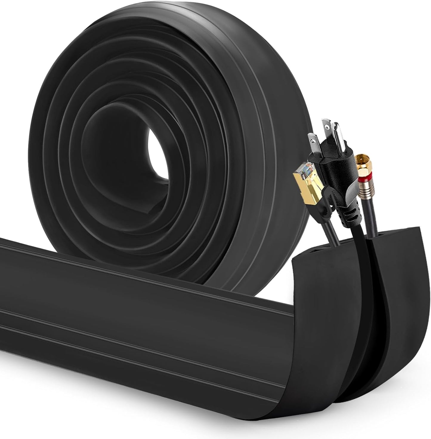 Eapele 4 ft Floor Cord Cover Heavy Duty Cable Protector, Easy to Unroll, Prevent Trip Hazard for Home Office or Outdoor Settings (Black)