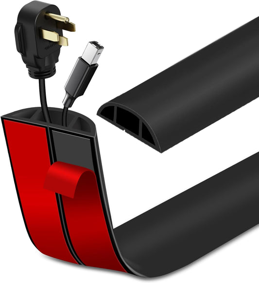 Floor Cord Cover Self Adhesive Cord Hider Floor Extension Cord Covers for Floor Power Cord Protector Cable Management Prevent Cable Trips Cable Cavity 0.59" W x 0.31" H (Black, 20Ft)