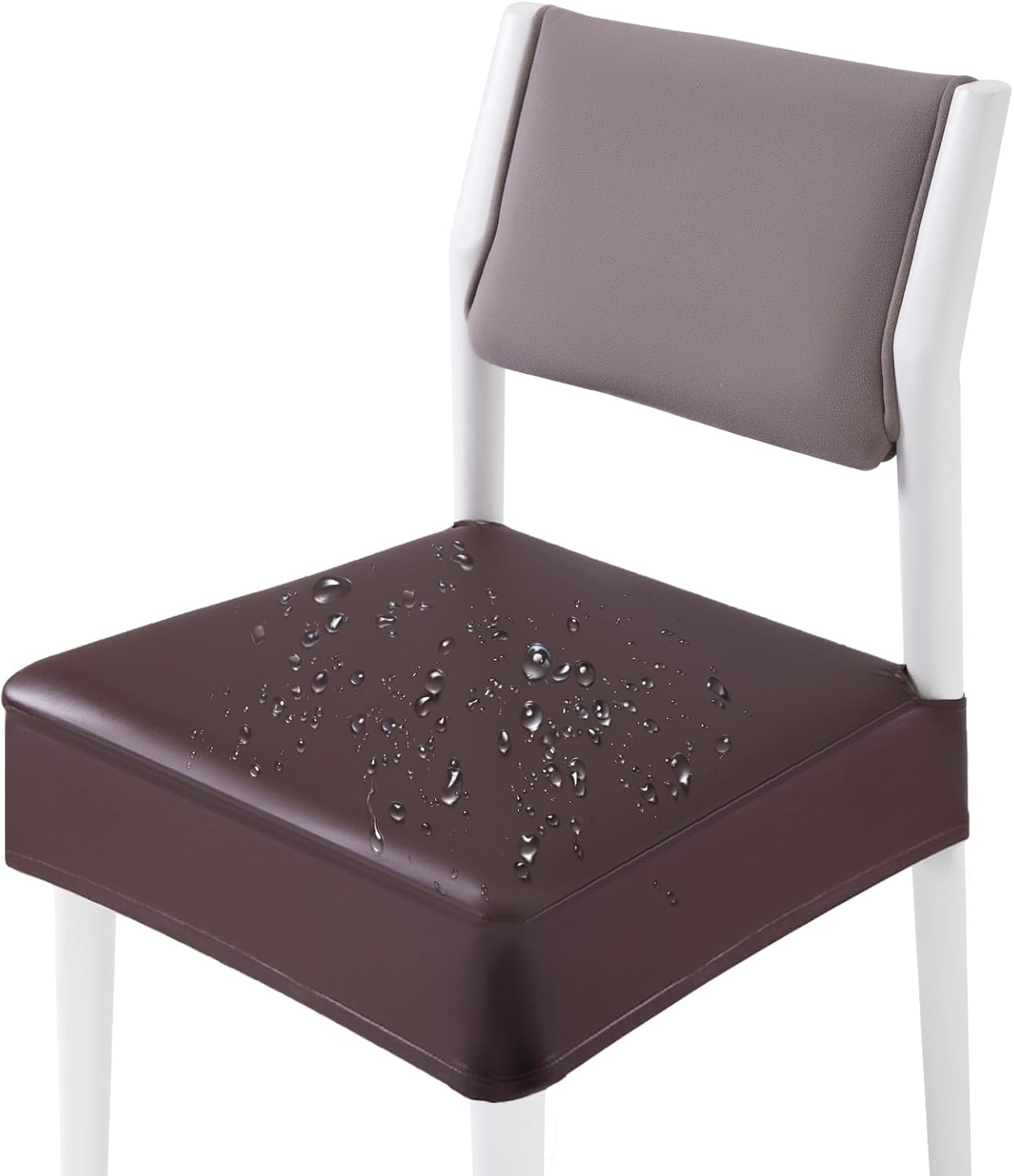 CWK Waterproof PU Leather Dining Chair Covers Set of 1-Stretchable Chair Seat Slipcovers, Removable & Washable Protector for Dining Room,Home,Office,Wedding,Rear Covers (PU-Coffee)