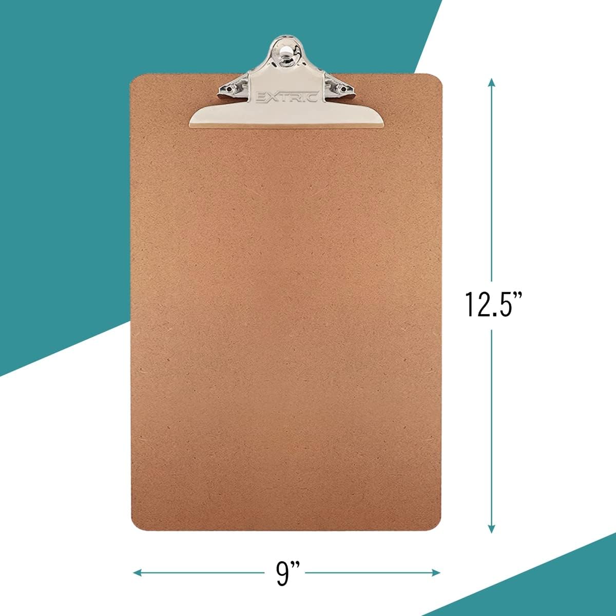 12 Clipboards, Standard A4 Letter Size Clipboard with 6" Metal Clip, 9" x 12.5", Fits 8.5x11 Inch Paper, Hardboard, Bulk Pack, Ideal for Schools and Office