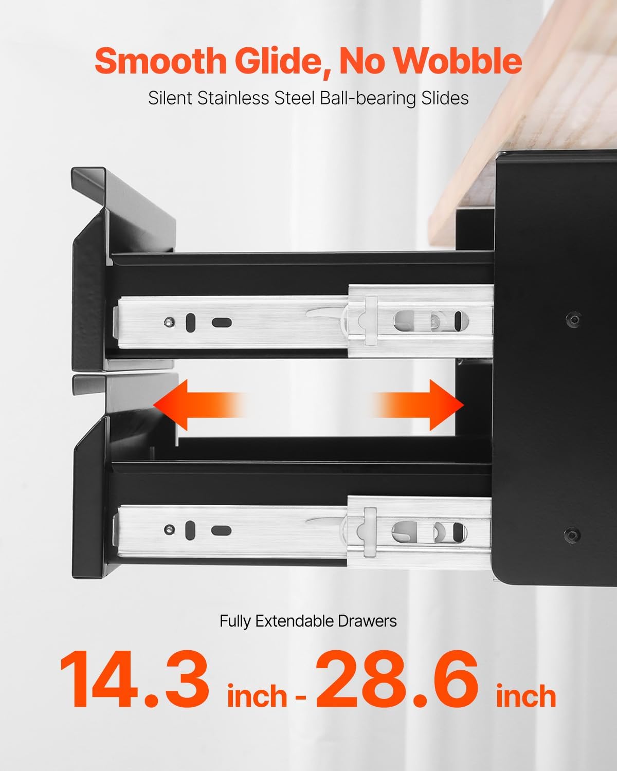 VEVOR Under Desk 2 Layer Slide Out Drawer, 16 inch Under Desk Pull-out Drawer for Home Office Sit Stand Workstation, Black