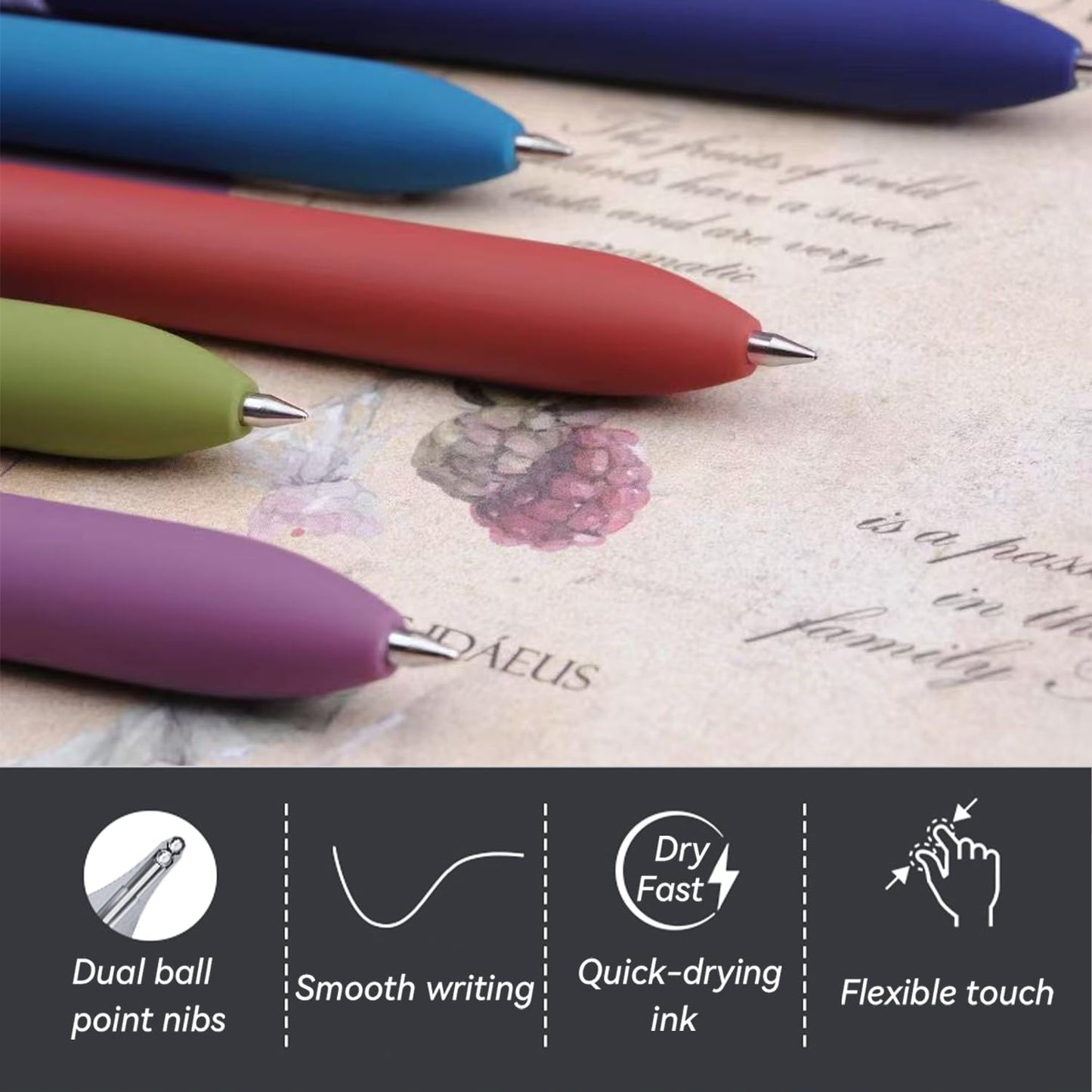 Gel Pens, 5Pcs 0.5mm Fine Point Black Ink Pens With Smooth Wirting,Office Desk Accessories,Quick Dry Pens For Journaling,Ballpoint for School Supplies, Gift for Women Men Student(Retro)