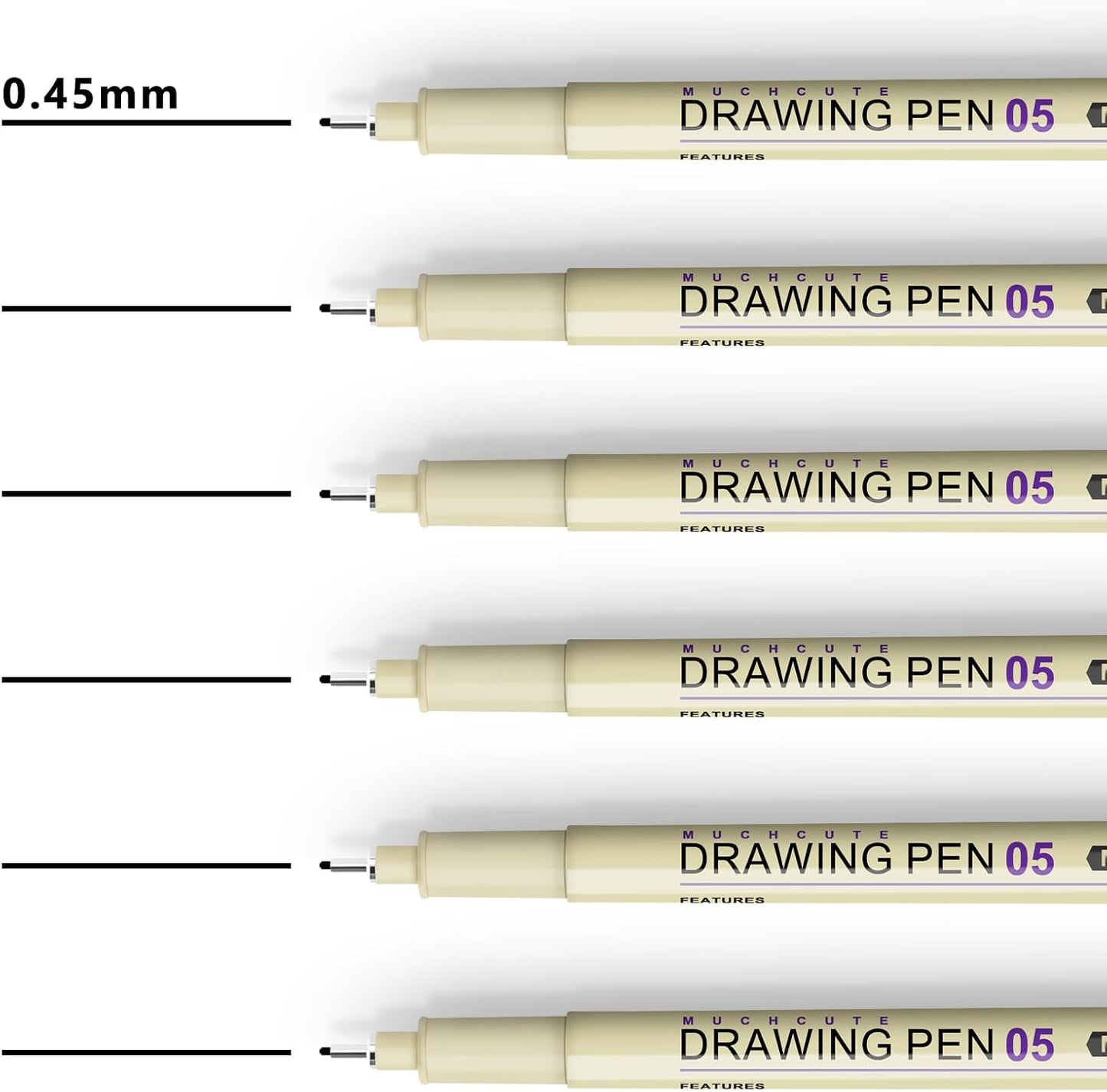 Muchcute 05 Fine Point Writing Pens: 6 Black 0.45mm Thin Micron Pen 05 No Bleed Bible Journaling Study Supplies Annotation Smooth Waterproof Micro Line Needle Tip Fineliner Gel Felt Ink Markers Stuff