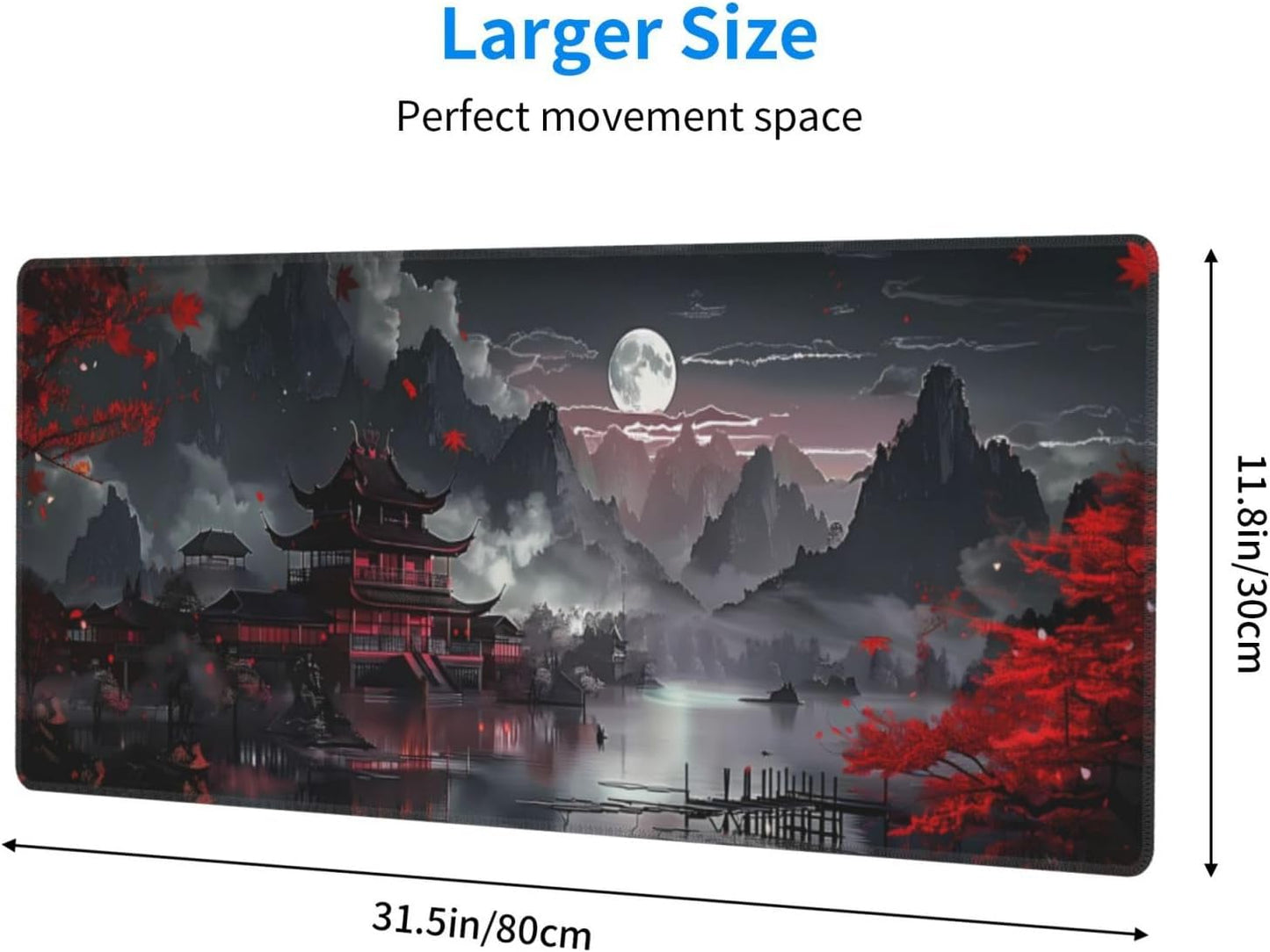 Extended Gaming Mouse Pad, Large Gaming Mouse Waterproof with Stitched Edges, Non-Slip Desktop Pad for Home and Office, Level Up Your 31.5x11.8 Inch… (Japanese Style)