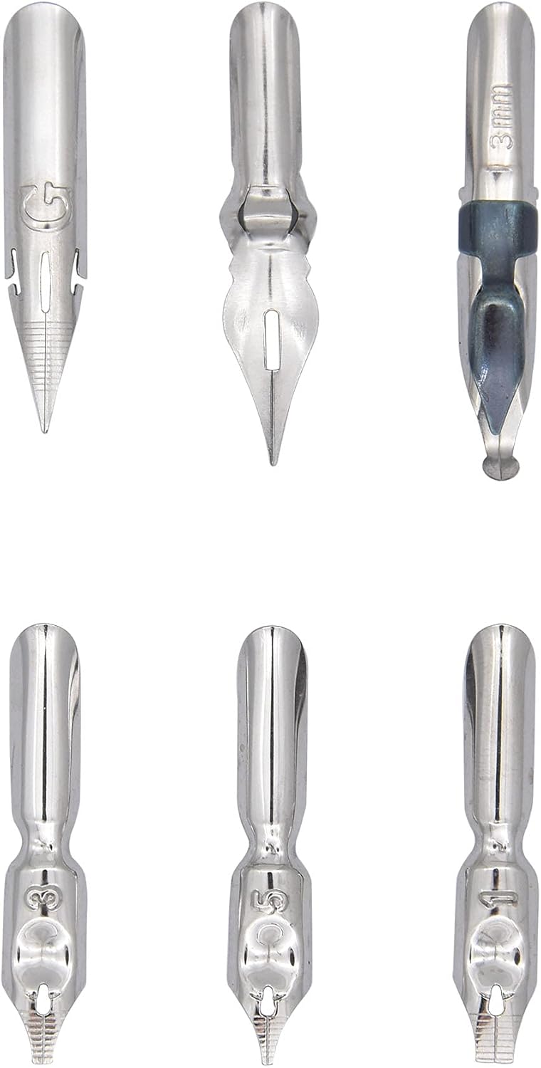 Gullor Wooden Dip Pen Calligraphy Set with Black Ink & 6 Nibs for Beginners, Kids, Writing, Signatures and Drawing, Black