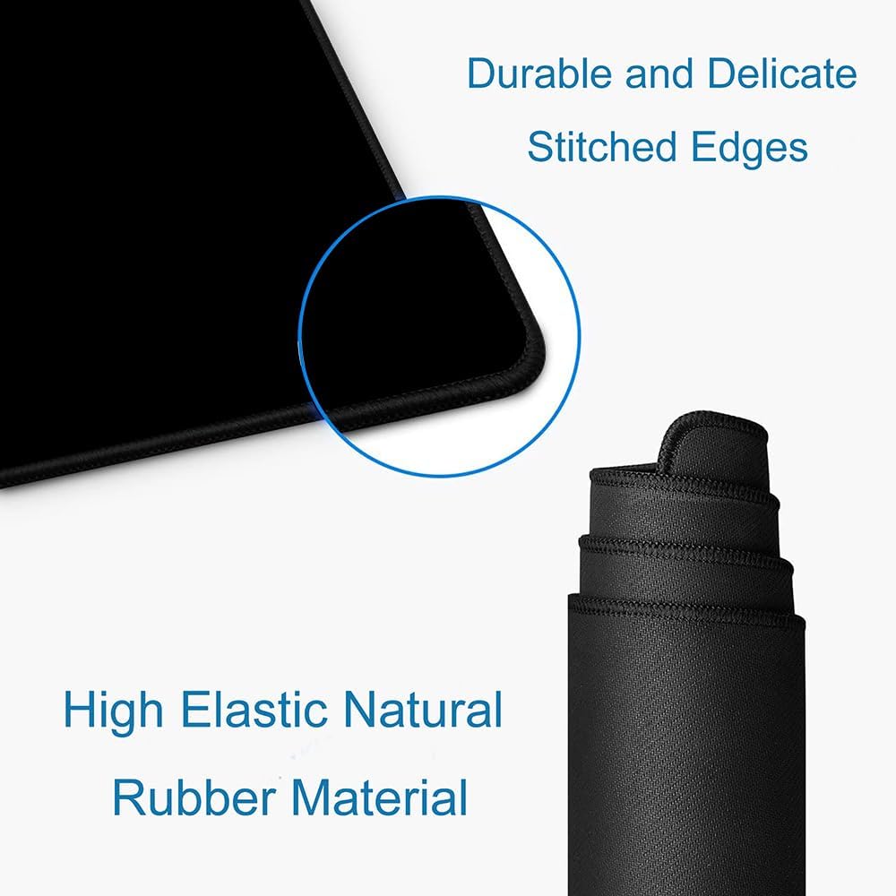 Hokafenle Large Gaming Mouse Pad, Black Desk Keyboard Mouse Pads, Long Mouse Mat, Non-Slip Rubber Base Computer Mousepad for Office, Home, Gamer