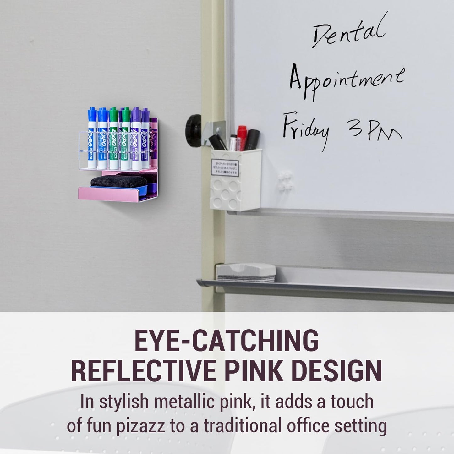 MyGift Dry Erase Marker Holder 10 Slots Whiteboard Marker Holder For Wall Dry Erase Eraser Holder Wall Mount Rose Pink