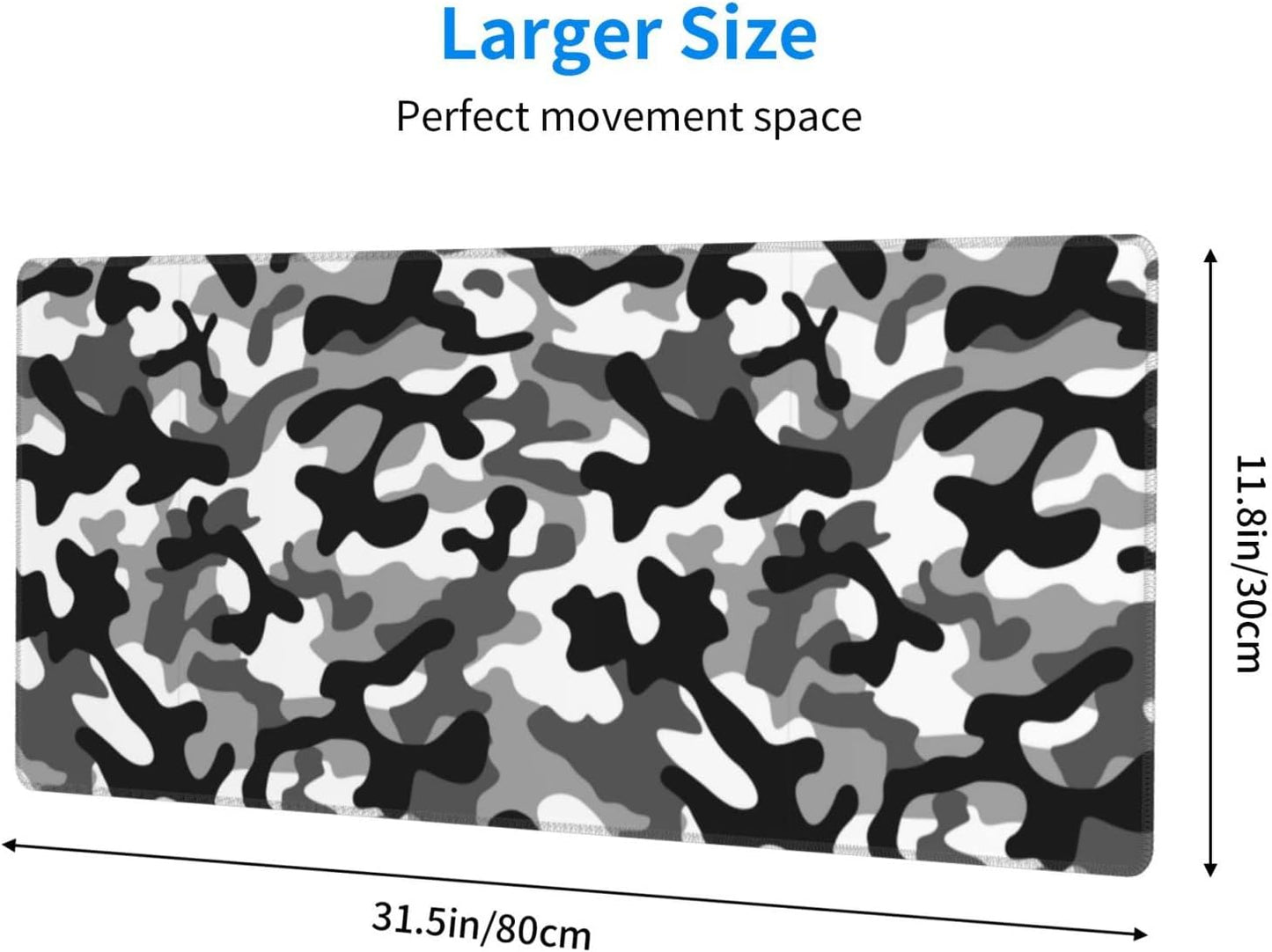 Large Mouse Pad Gaming, Camouflage XL Mousepad, Waterproof Long Stitched Non-Slip Base Computer Keyboard Mats for Desk for Women and Girl School Office Decor, (Black and White, 31.5 * 11.8 Inches)