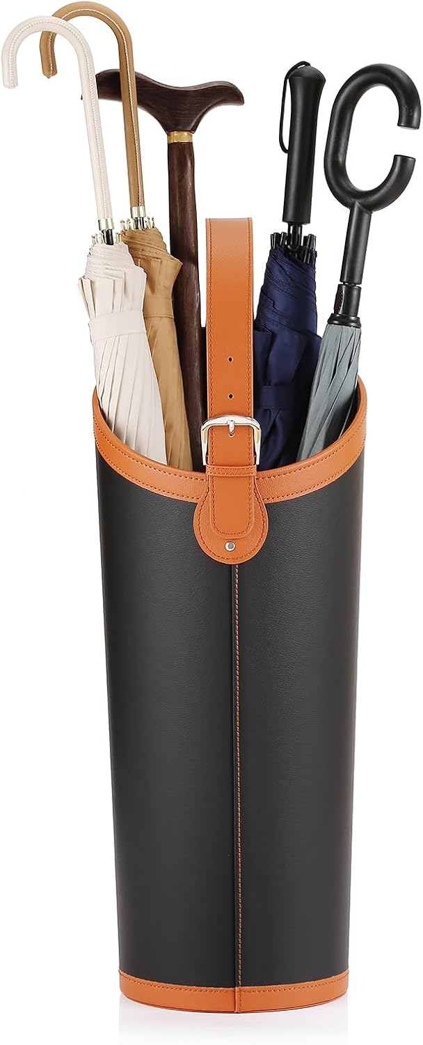 Faux Leather Large Umbrella Holder Entryway，Modern Black Umbrella Rack Stand Indoor