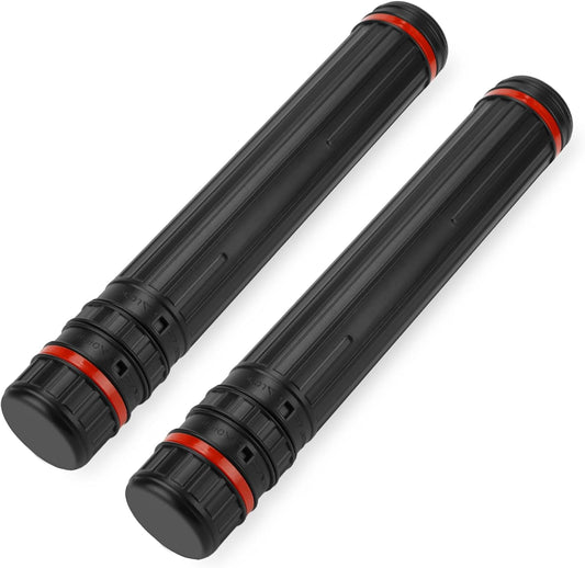 DEWEL 2 Pcs Black Document/Poster/Art Storage Tube, Adjustable Strap Waterproof and Light-Resistance Telescoping Carrying Case for Drawing, Drafting, Map Scroll, Document and Blueprint