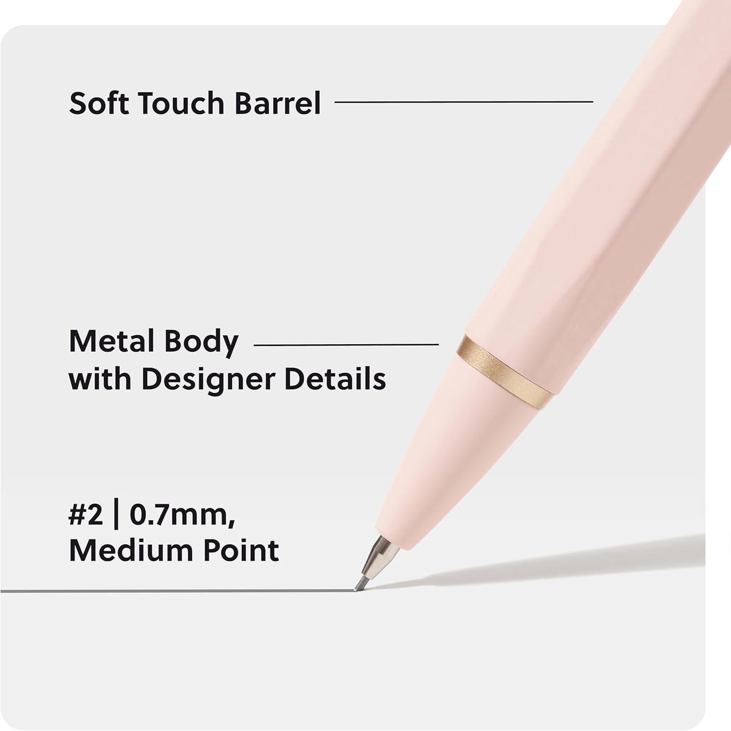 U Brands Cambria Mechanical Pencils, Set of 2, Blush Pink, Soft Touch, Medium (0.7 mm) Point, Lead and Eraser Refills