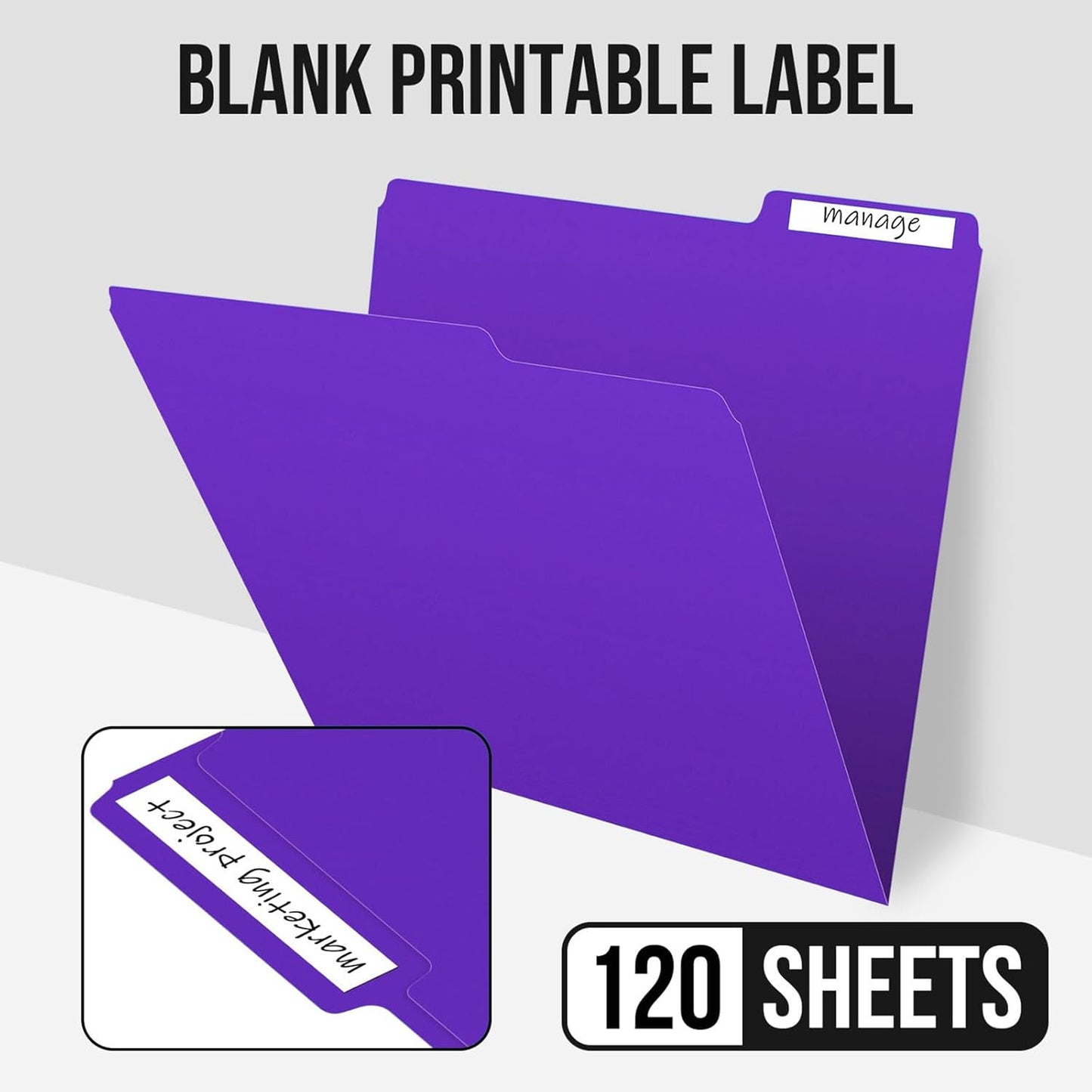 File Folders,IntoJoy 120 Pack Colored File Folder Letter Size, 1/3 Cut Tab Filing Folders for Office School Business File Document Organization,Purple