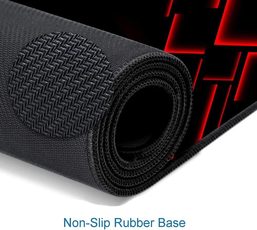 Large Mouse Pad Gaming, Black Extended Mousepad with Stitched Edges, Non-Slip Rubber Base Keyboard Mouse Mat Desk Pad for Work, Game, Office, Home, 31.5 x 11.8 in, Red Ray