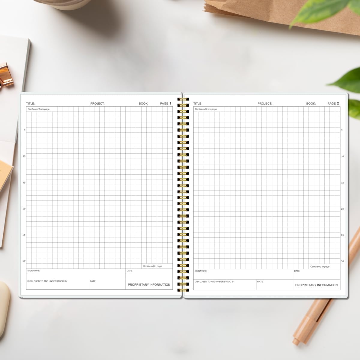 Engineering Notebook/Engineer Graph Paper Notebook - (.25" Grid Format), Lab Notebook Quad Ruled Book with Grid Pages: Table of Contents for Chemistry, Physics, 8" x 10", Spiral Bound, Blue Flower