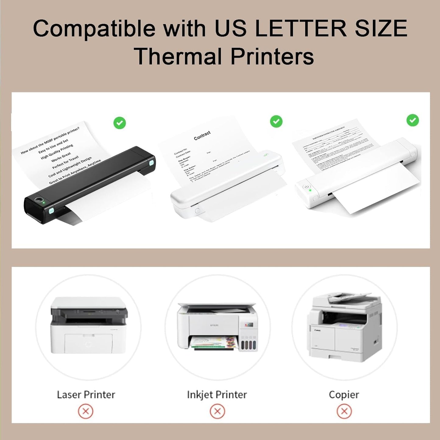 100 Sheets Thermal Printer Paper, 8.5''×11'' US Letter Size, Advanced Printing Paper, Thermal Paper Compatible with Brother Letter Portable Printer, Printer Paper for M08F-Letter, M832, M834, MT800