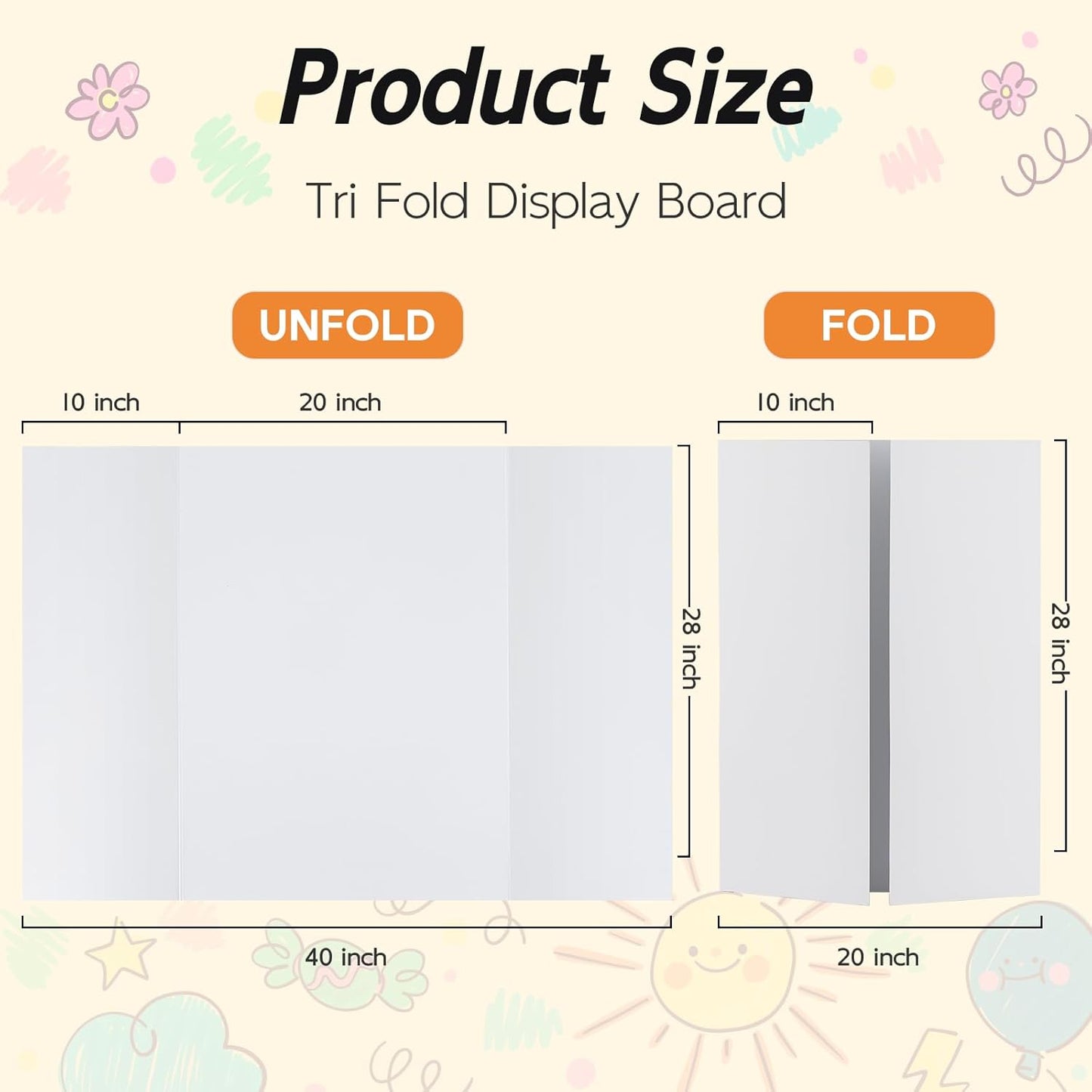 12 Pack Trifold Poster Board, 28x40 Inches White Presentation Board, Portable Display Board for Science Fair, School DIY Project and Business Exhibitions