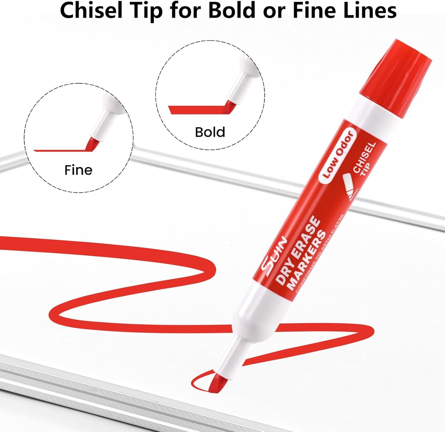 SUIN Dry-Erase-Markers, Chisel Tip - Whiteboard Markers, Low Odor Dry Erase Markers, Chisel Tip Markers, Whiteboard Marker, Assorted 12 Colors, 36 Count