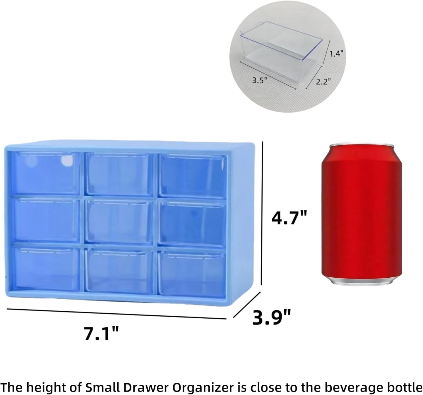 Feadily 2PCS Small Drawer Organizer for Desk, Desktop Drawer Organizer with 9 Clear Drawers, Plastic Desktop Storage Drawers 7.1 Inch x 3 .9 Inch x 4.7 Inch, Blue