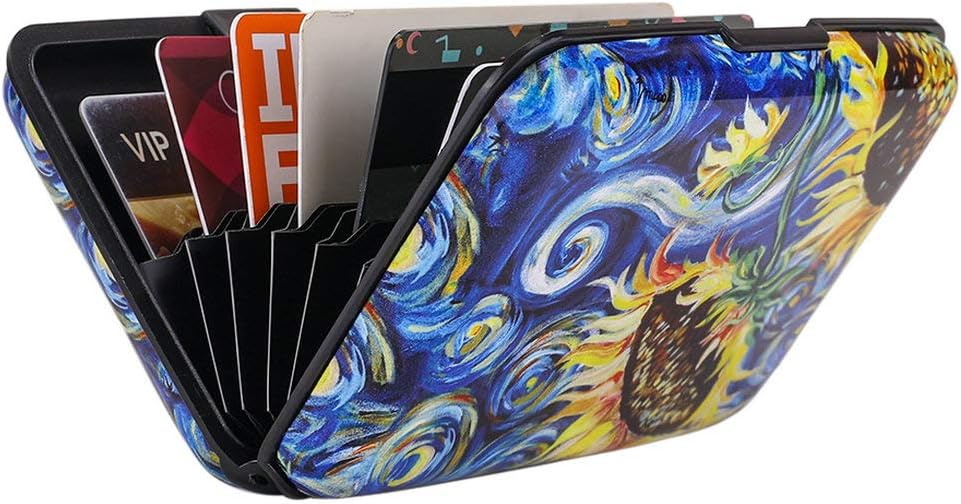 ELFISH Mini RFID Aluminum Wallet Credit Cards Holder Business Card Case Metal ID Case for Men Women (Sun flower)