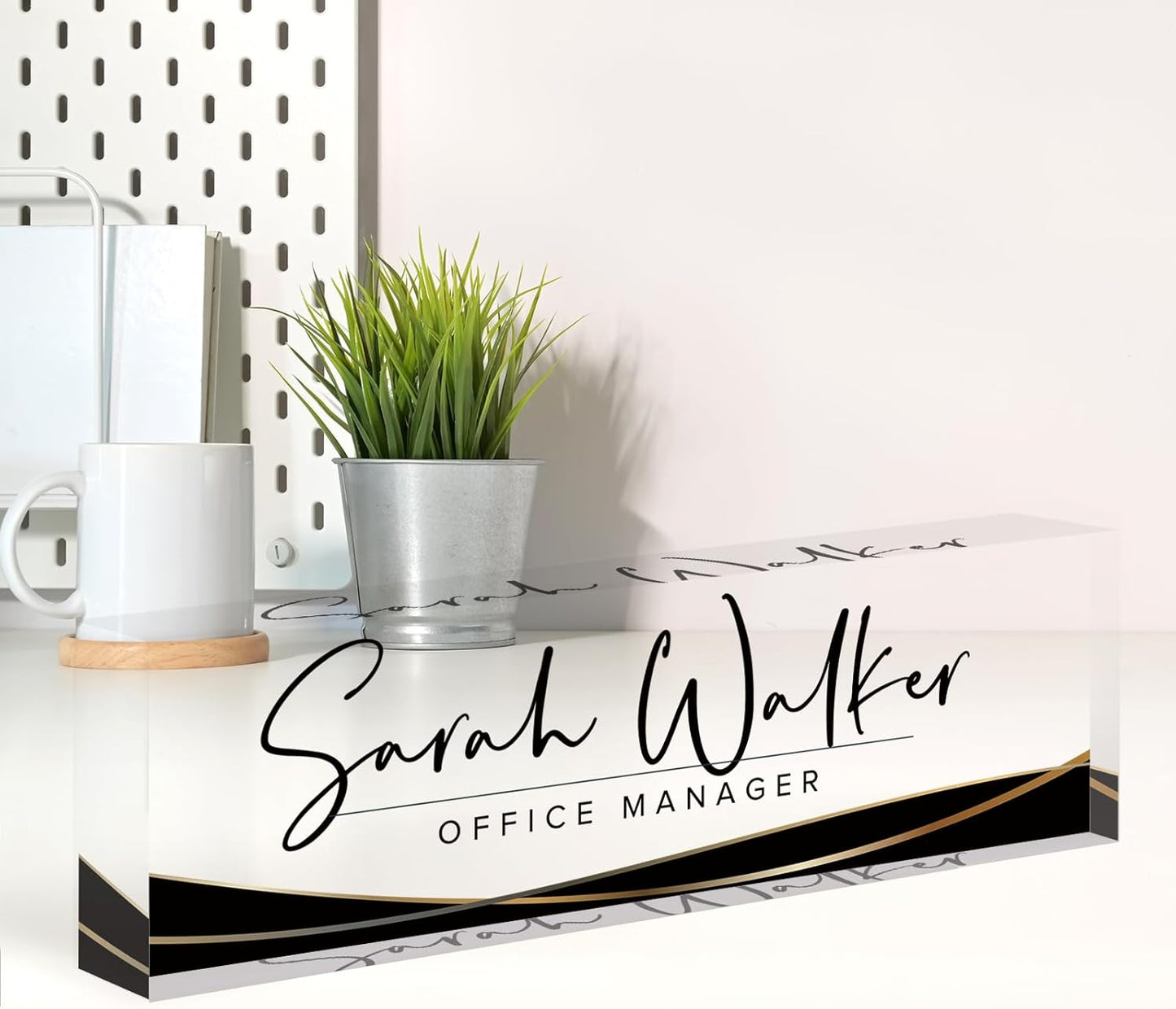 Custom Name Plate for Desk, Desk Name Plate Personalized, Office Decor for Women Men, Acrylic Desktop Accessories, Office Appreciation Gifts for Boss Social Workers Nurse Teacher Employee (Black Stripe)