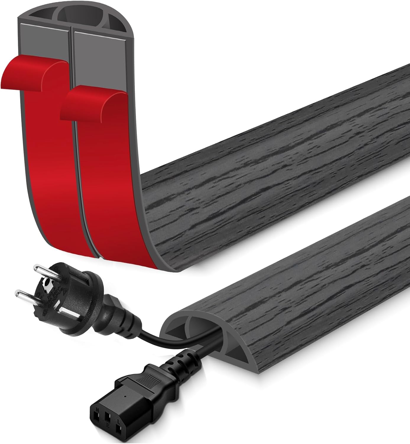 Floor Cord Cover for Wires on Floor Self Adhesive Cord Hider Floor Cable Management Wire Covers for Cords Protector Prevent Cable Trips Cord Cavity W 0.51" x H 0.31", Deep Gray Wood, 10Ft