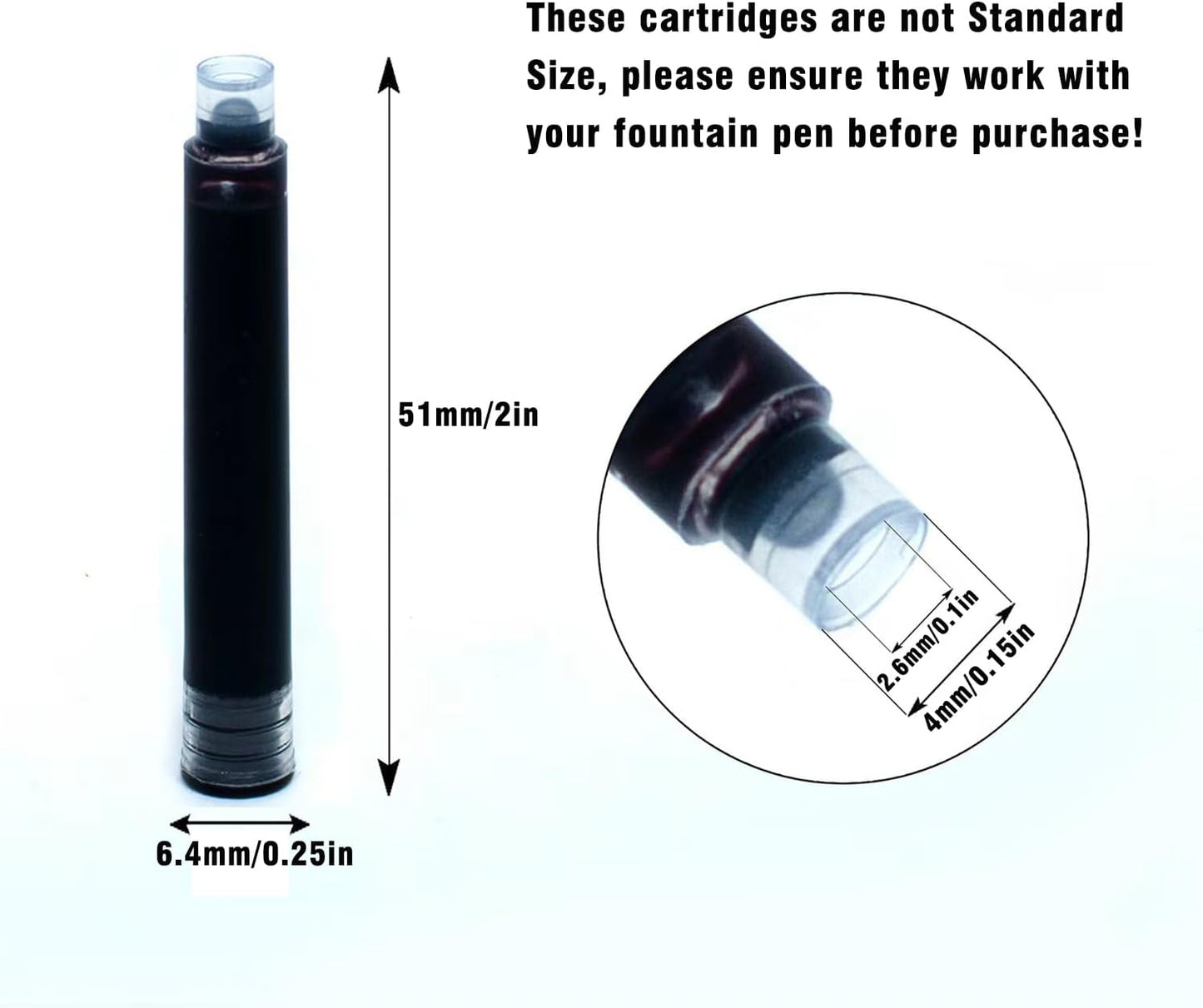 60 Count Bociyer Fountain Pen Ink Refill Cartridges | Standard International Ink Cartridge | 2.6mm bore Diameter | Black Ink