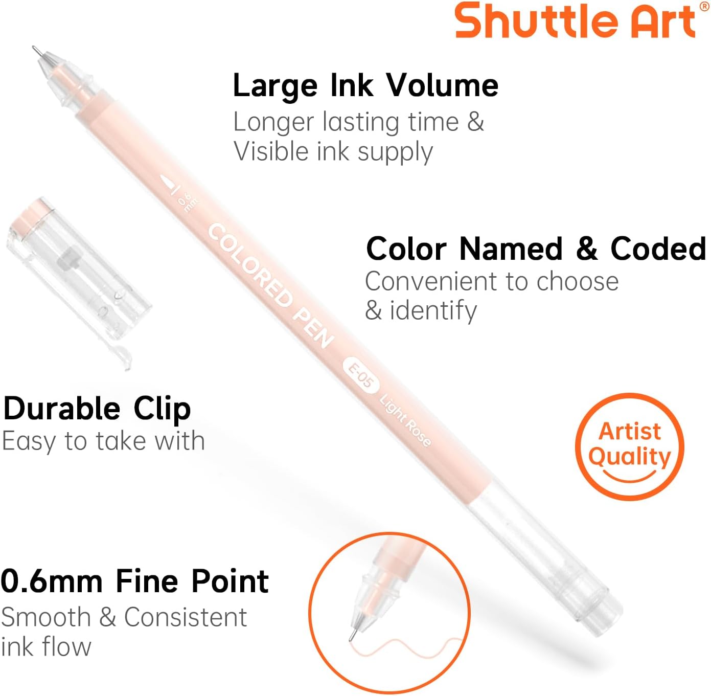 Shuttle Art Colored Pens, 24 Skin Tone Colors Cute Journal Pens 0.6mm Fine Point Colored Gel Pens for Black Paper Adult Coloring Writing Drawing Journaling Note Taking School Office Home
