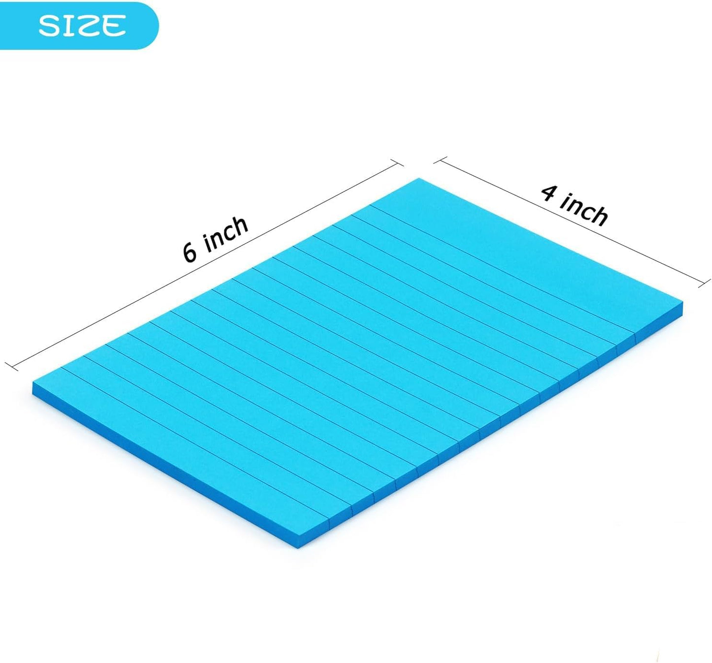 Early Buy 6 Pads Lined Sticky Notes with Lines 4x6 Self-Stick Notes Bright Color Sticky Notes, 45 Sheets/Pad (Blue)
