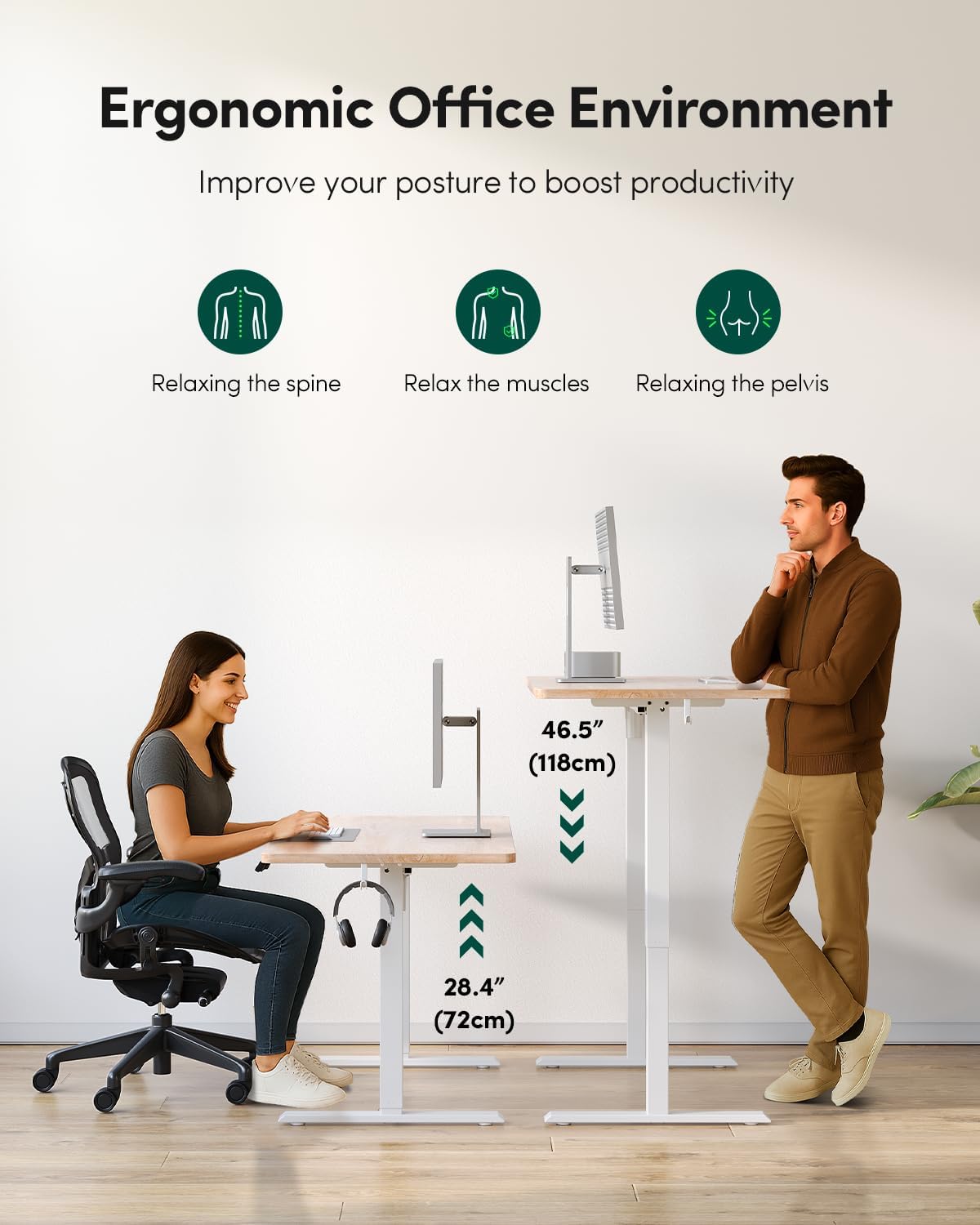 FEZIBO One-Piece Standing Desk Adjustable Height Stand up Home Office Desk, 48x24 Inch Electric Standing Computer Desk, with 4 Memory Presets, Fixable casters, Maple