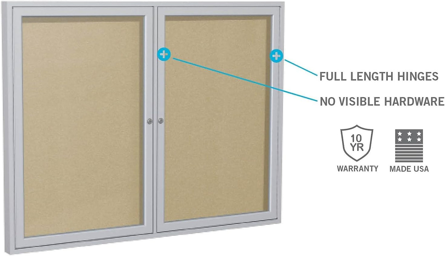 Ghent 24"x18" 1-Door Outdoor Enclosed Vinyl Bulletin Board, Shatter Resistant, with Lock, Satin Aluminum Frame - Silver (‎PA12418VX-193), Made in The USA
